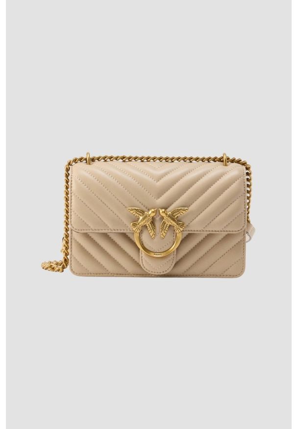 Pinko - PINKO Beżowa kopertówka damska Love One Mini DC. Kolor: beżowy. Styl: casual, elegancki