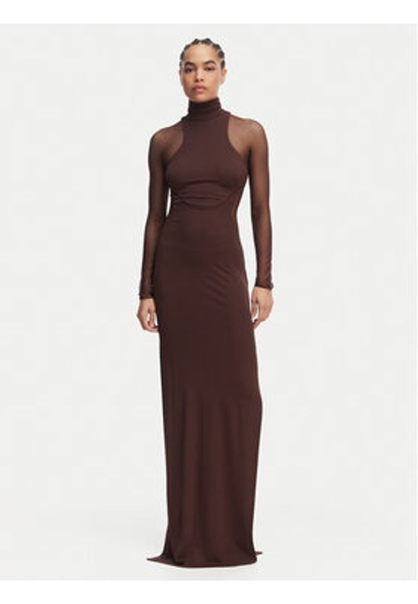 Elisabetta Franchi Sukienka wieczorowa AB-R22-62E2-V600 Brązowy Slim Fit. Kolor: brązowy. Materiał: wiskoza. Styl: wizytowy