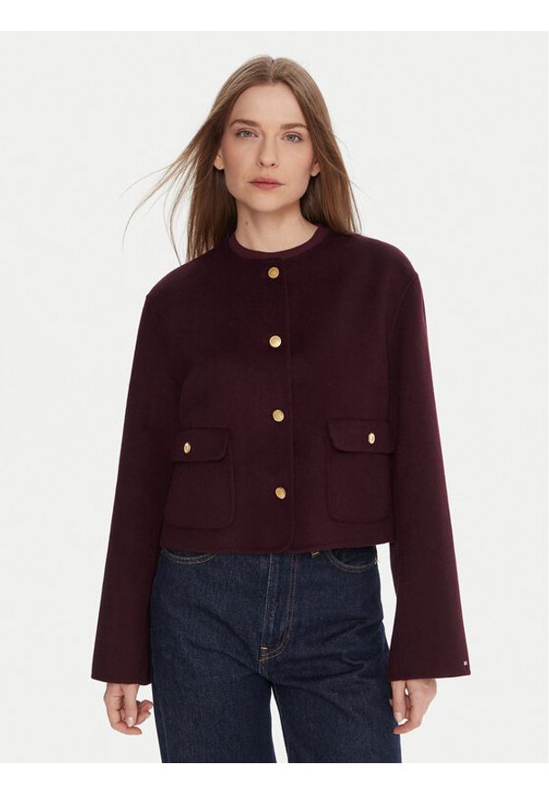 TOMMY HILFIGER - Tommy Hilfiger Kurtka przejściowa WW0WW47446 Bordowy Regular Fit. Kolor: czerwony. Materiał: wełna, syntetyk