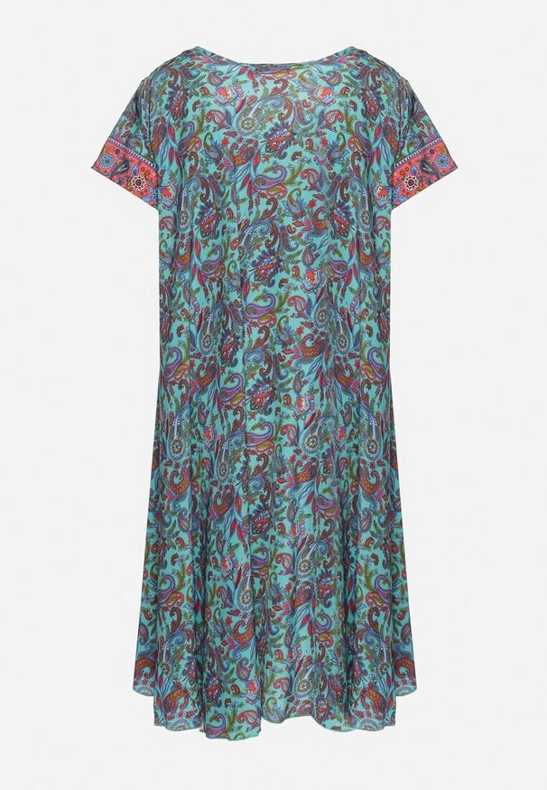 Born2be - Zielona Wiskozowa Sukienka Rozkloszowana we Wzór Paisley Mastis. Kolor: zielony. Materiał: wiskoza. Wzór: paisley