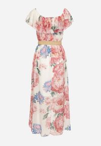 Born2be - Różowa Sukienka Typu Hiszpanka w Kwiaty z Paskiem Sademire. Okazja: na co dzień. Typ kołnierza: dekolt hiszpanka. Kolor: różowy. Wzór: kwiaty. Styl: casual #5