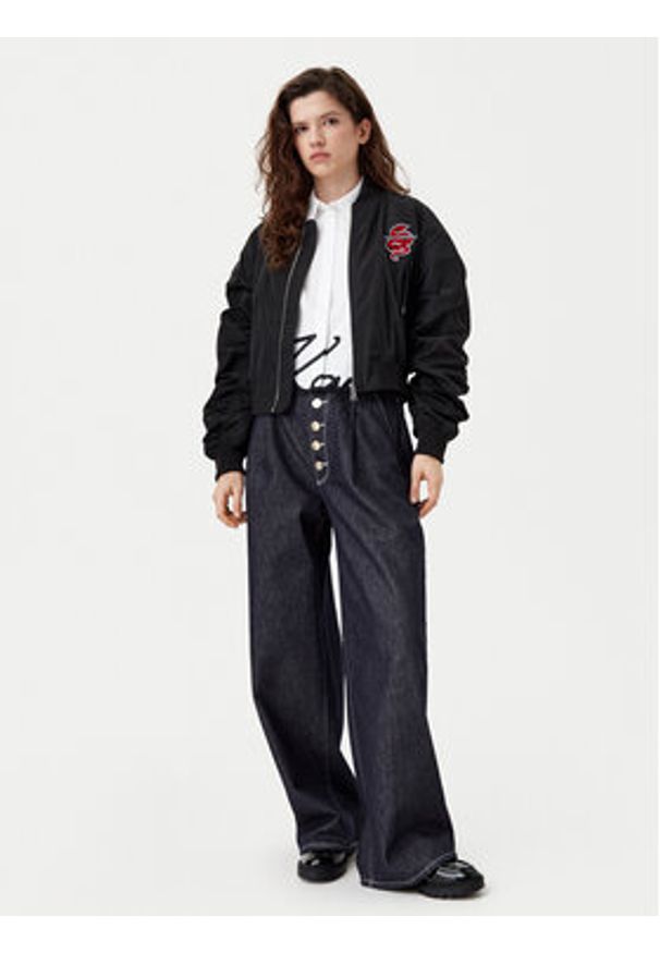 Karl Lagerfeld - KARL LAGERFELD Kurtka bomber A1W14039 Czarny Regular Fit. Typ kołnierza: dekolt w karo. Kolor: czarny. Materiał: syntetyk