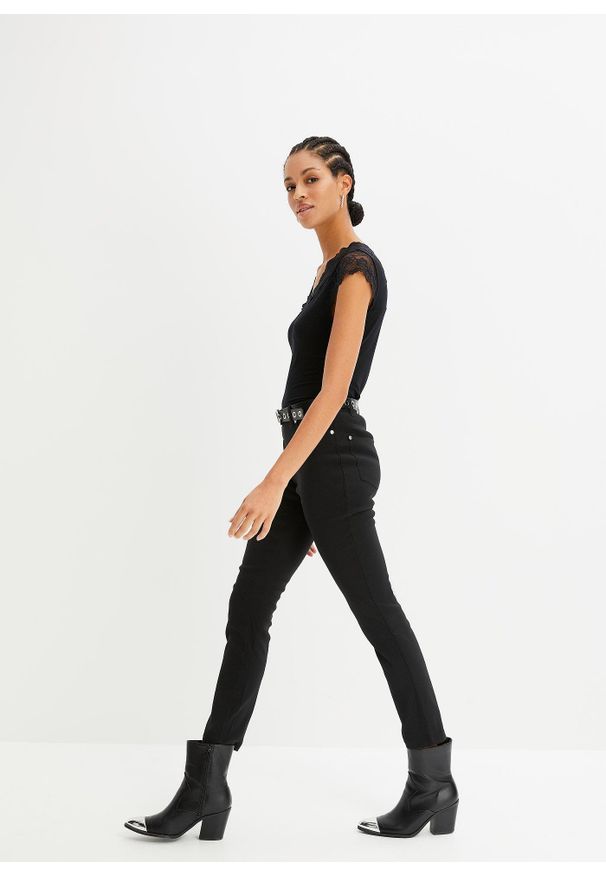 bonprix - T-shirt z miękkiej mieszanki wiskozy. Kolor: czarny. Materiał: wiskoza, koronka. Styl: elegancki