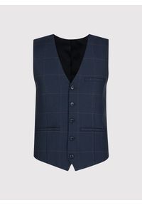 Pako Lorente - PAKO LORENTE – Granatowa kamizelka garniturowa w kratę Windowpane. Kolor: niebieski. Materiał: wiskoza, poliester, elastan #10