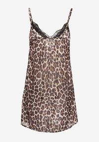 Renee - Beżowa Koszula Nocna Satynowa z Koronką na Ramiączkach z Regulacją Celestiana. Kolekcja: plus size. Kolor: beżowy. Materiał: koronka, satyna. Wzór: koronka