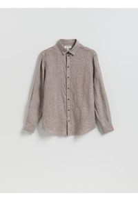 Reserved - Lniana koszula slim fit - brązowy. Kolor: brązowy. Materiał: len #1