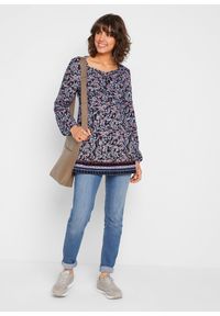 bonprix - Tunika z mieszanki bawełny z wiskozą. Kolor: niebieski. Materiał: wiskoza, jersey, bawełna. Długość: długie. Wzór: kwiaty #2