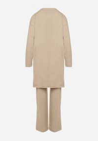 Born2be - Jasnobeżowy Komplet z Dzianiny z Wełną Spodnie Kardigan i Kamizelka na Guziki Meviseffa. Kolor: beżowy. Materiał: dzianina, wełna #6