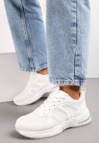 Renee - Białe Buty Sportowe Ozdobione Siateczką i Metalicznymi Wstawkami Lawinle. Kolor: biały. Wzór: aplikacja #2