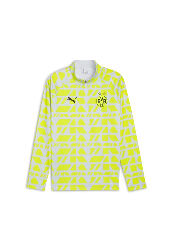 Puma - Męska bluza przedmeczowa z zamkiem 1/4 Borussia Dortmund PUMA. Kolor: szary, żółty, wielokolorowy. Sport: piłka nożna