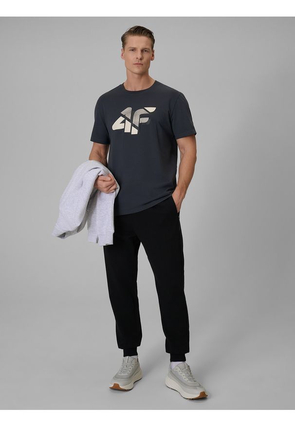 4f - 4F T-shirt regular z nadrukiem męski - szary XL. Okazja: na co dzień. Kolor: szary. Materiał: bawełna, materiał. Wzór: nadruk. Styl: casual
