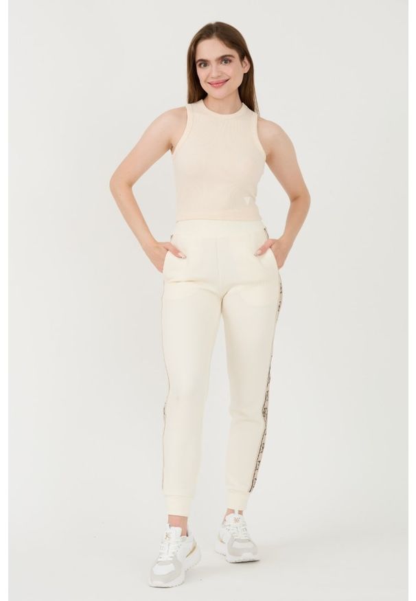 Guess - GUESS Beżowy damski top Edie Tank, Rozmiar S. Kolor: beżowy