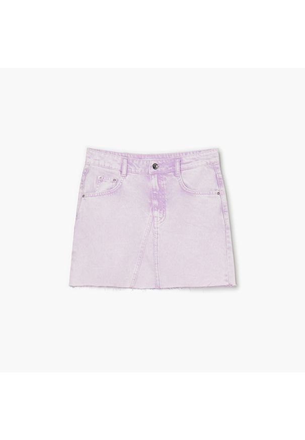 Cropp - Liliowa spódnica jeansowa - Fioletowy. Kolor: fioletowy. Materiał: jeans. Długość: krótkie