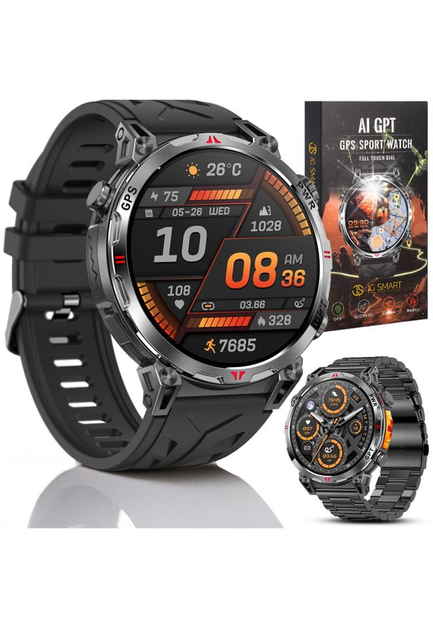 Smartwatch JG Smart SMARTWATCH MĘSKI ZEGAREK CHAT GPT GPS ROZMOWY SPORT 650mAh 2 paski MENU POL. Rodzaj zegarka: smartwatch. Styl: sportowy