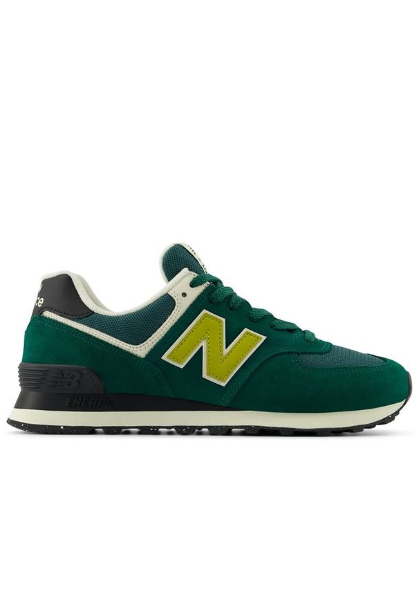 Buty New Balance U574RBC - zielone. Okazja: na co dzień. Kolor: zielony. Materiał: dresówka, skóra, guma, zamsz. Szerokość cholewki: normalna. Wzór: aplikacja. Model: New Balance 574