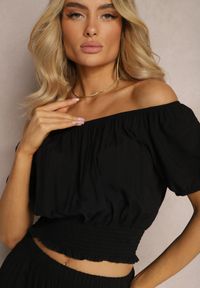 Renee - Czarny Letni Komplet z Wiskozy z Rozkloszowaną Spódnicą i Bluzką z Hiszpańskim Dekoltem Rallissa. Kolor: czarny. Materiał: wiskoza #3