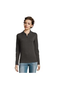 SOL'S - Damska Koszulka Polo Z Długim Rękawem Perfect Pique. Typ kołnierza: polo. Kolor: szary, wielokolorowy, brązowy. Długość rękawa: długi rękaw. Długość: długie #1