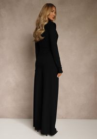 Renee - Czarny Elegancki Komplet Spodnie Wide Leg i Bluzka z Poduszkami w Ramionach Sewinea. Kolor: czarny. Wzór: aplikacja #3