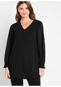 bonprix - Długa bluzka w stylu tuniki. Kolor: czarny. Długość rękawa: długi rękaw. Długość: długie. Styl: elegancki #1
