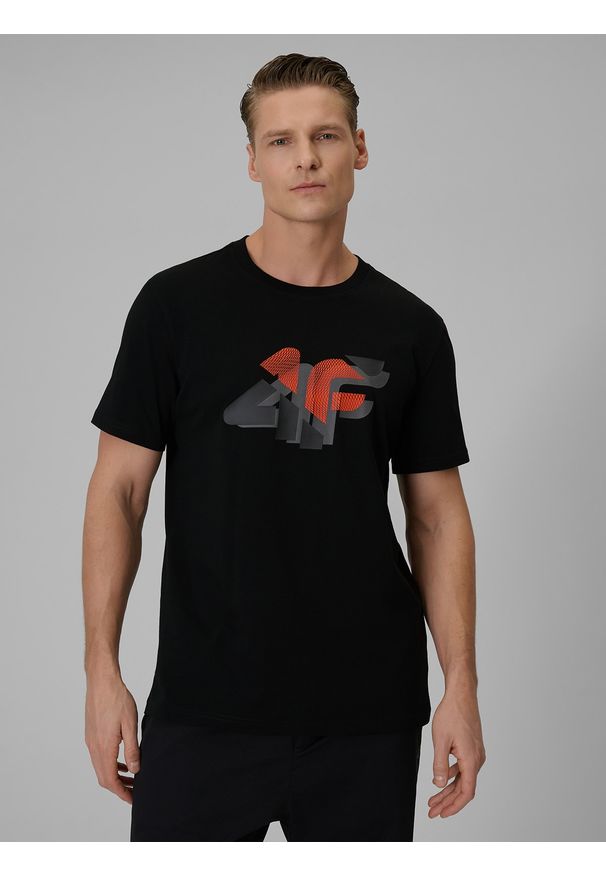 4f - 4F T-shirt regular z nadrukiem męski - czarny S. Okazja: na co dzień. Kolor: czarny. Materiał: bawełna, materiał. Wzór: nadruk. Styl: casual