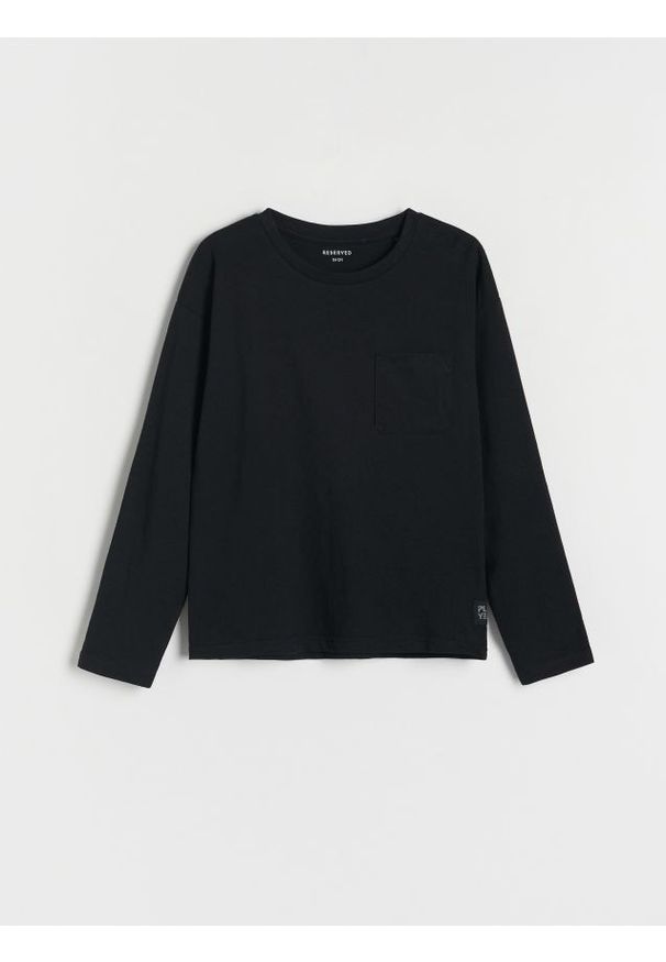 Reserved - Koszulka longsleeve z kieszenią - czarny. Kolor: czarny. Materiał: dzianina, bawełna. Długość rękawa: długi rękaw