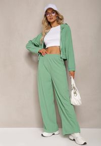 Renee - Zielony Sztruksowy Komplet Dresowy Luźne Spodnie i Rozpinana Bluza z Kapturem Compia. Kolor: zielony. Materiał: sztruks, dresówka #5