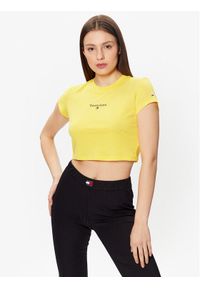 Tommy Jeans T-Shirt Essential Logo DW0DW15444 Żółty Cropped Fit. Kolor: żółty. Materiał: bawełna, syntetyk #1