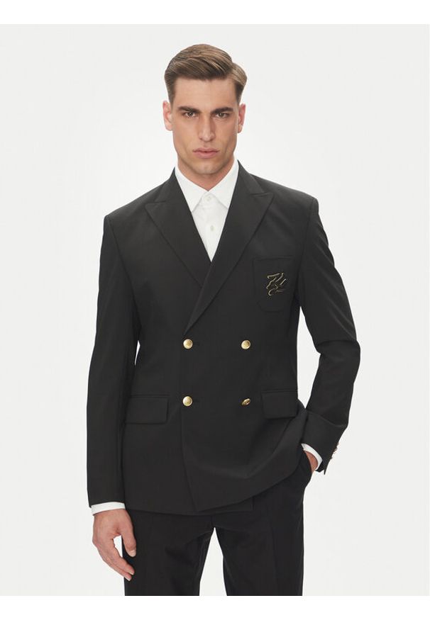 Karl Lagerfeld - KARL LAGERFELD Marynarka 155102 552037 Czarny Slim Fit. Typ kołnierza: dekolt w karo. Kolor: czarny