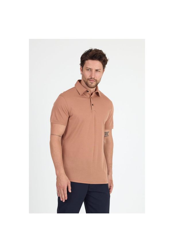 WOOLONA - Koszulka Polo z 100% Wełny Merino (170 g/m² - Piqué). Typ kołnierza: polo. Kolor: brązowy. Materiał: wełna