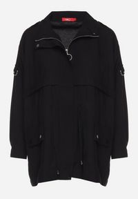 Born2be - Czarna Kurtka Parka z Bawełną Ściągana w Pasie Troczkiem Zapinana na Napy Velethra. Okazja: na co dzień. Kolor: czarny. Materiał: bawełna. Styl: casual #4