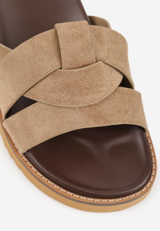 Born2be - Beżowe Klapki VICES z Przeplatanymi Paskami Anreene. Okazja: na co dzień. Kolor: beżowy. Materiał: len. Wzór: paski. Styl: elegancki, klasyczny, casual