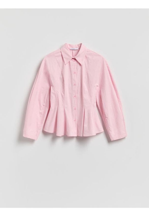 Reserved - Koszula z baskinką - pastelowy róż. Kolor: różowy. Materiał: tkanina, bawełna