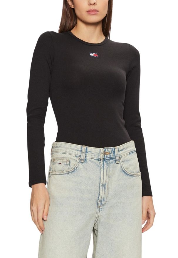 Tommy Jeans - TOMMY JEANS Czarny longsleeve damski, Rozmiar L. Kolor: czarny. Długość rękawa: długi rękaw