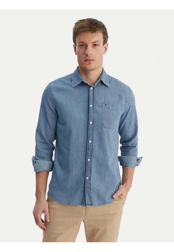 TOMMY HILFIGER - Tommy Hilfiger Koszula jeansowa MW0MW42431 Niebieski Regular Fit. Kolor: niebieski. Materiał: bawełna
