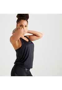 DOMYOS - Koszulka fitness damska Domyos bez rękawów. Kolor: czarny. Materiał: materiał, poliester, elastan, poliamid. Długość rękawa: bez rękawów. Sport: fitness #1