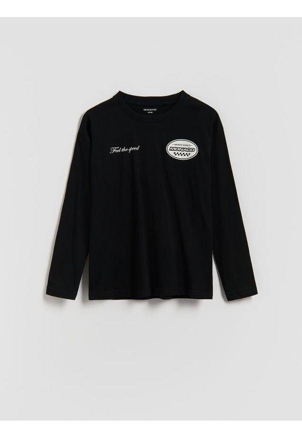 Reserved - Bawełniany longsleeve - czarny. Kolor: czarny. Materiał: bawełna. Długość rękawa: długi rękaw
