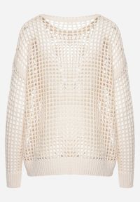 Born2be - Beżowa Ażurowa Bluzka z Szydełkowej Dzianiny Zavara. Okazja: na co dzień. Kolor: beżowy. Materiał: dzianina. Wzór: ażurowy. Styl: casual, elegancki #3