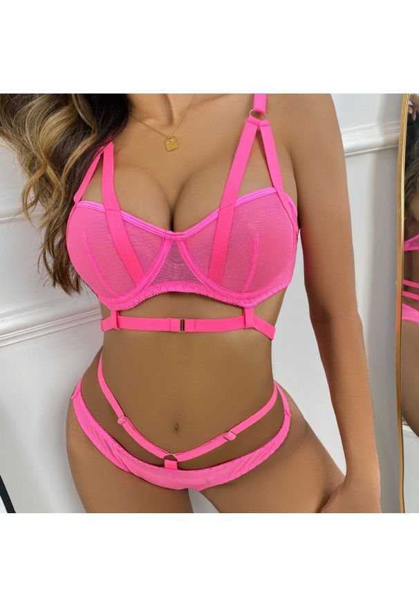 Intica - Komplet bielizny harness elegancki design i wygoda Miley. Kolor: różowy. Materiał: materiał
