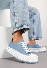 Born2be - Niebieskie Trampki na Grubej Podeszwie pod Kostkę Adsoria. Okazja: na co dzień. Zapięcie: sznurówki. Kolor: niebieski. Materiał: jeans. Styl: klasyczny, casual #6