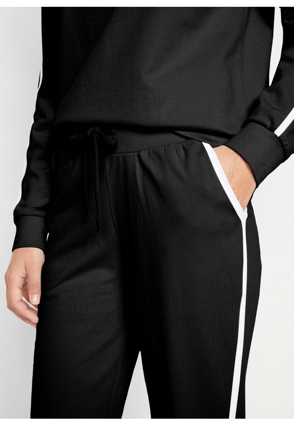 bonprix - Dres sportowy bawełniany (2 części). Kolor: czarny. Materiał: dresówka, bawełna. Styl: sportowy