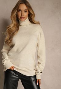 Renee - Jasnobeżowy Casualowy Golf z Bawełną i Wełną Reillisa. Okazja: na co dzień. Typ kołnierza: golf. Kolor: beżowy. Materiał: wełna, bawełna. Styl: casual #5