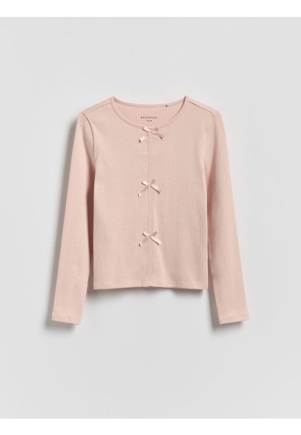 Reserved - Koszulka z kokardkami - pastelowy róż. Typ kołnierza: kokarda. Kolor: różowy. Materiał: bawełna