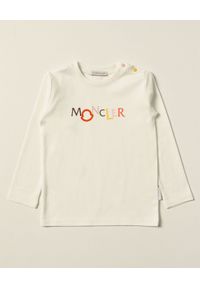 MONCLER KIDS - Koszulka z kolorowym logo 0-3 lat. Kolor: beżowy. Materiał: bawełna. Długość rękawa: długi rękaw. Długość: długie. Wzór: kolorowy. Sezon: lato. Styl: klasyczny