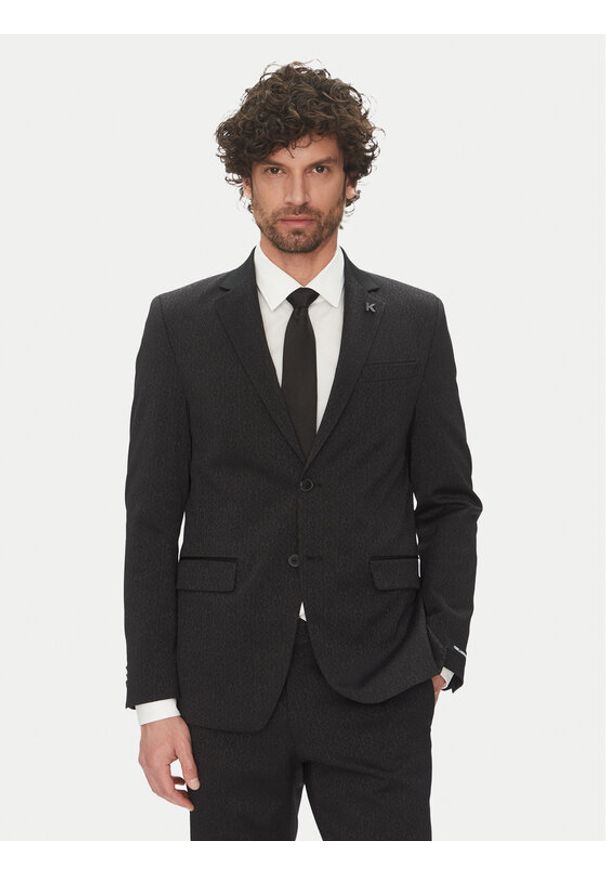 Karl Lagerfeld - KARL LAGERFELD Marynarka 155244 552042 Czarny Regular Fit. Typ kołnierza: dekolt w karo. Kolor: czarny. Materiał: syntetyk, bawełna
