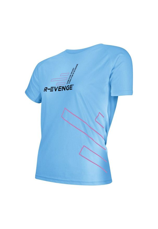 R-EVENGE - Damska koszulka z krótkim rękawem Fitness Running Cardio w kolorze turkusowym. Kolor: niebieski. Materiał: poliester. Długość rękawa: krótki rękaw. Długość: krótkie. Sport: fitness, bieganie