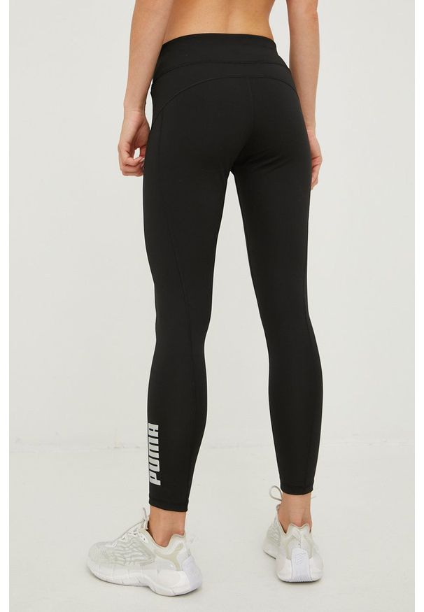 Puma legginsy treningowe RTG damskie kolor czarny gładkie. Kolor: czarny. Materiał: skóra, materiał. Wzór: gładki