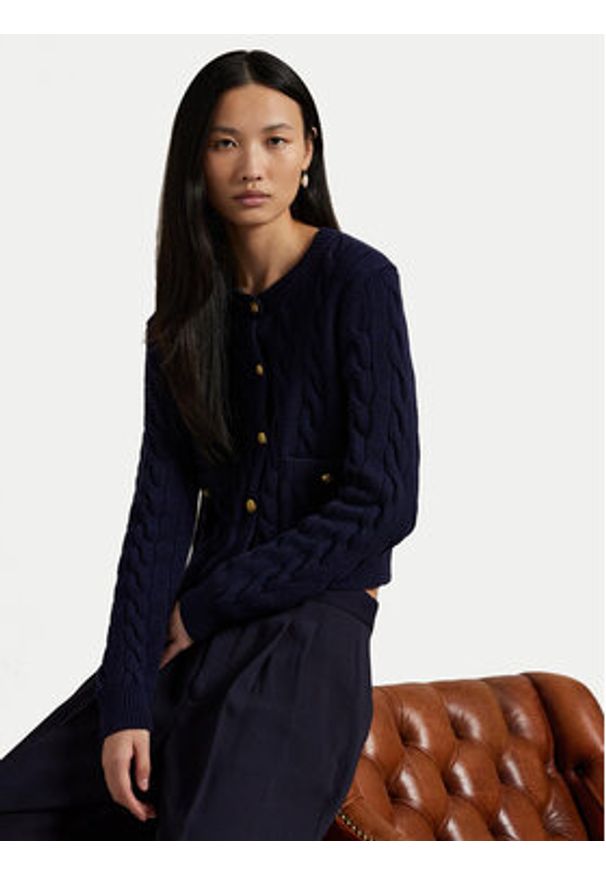 Polo Ralph Lauren Kardigan 211978312501 Granatowy Regular Fit. Typ kołnierza: polo. Kolor: niebieski. Materiał: wełna