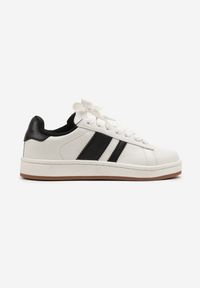 Born2be - Biało-Czarne Buty Sportowe z Przeszyciami Palaviela. Okazja: na co dzień. Kolor: biały. Materiał: jeans, zamsz