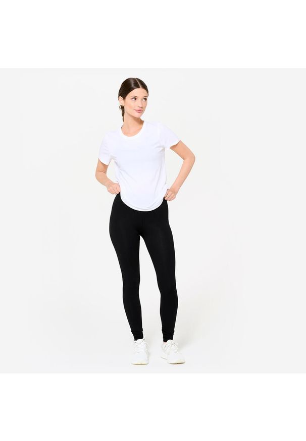 DOMYOS - Legginsy fitness damskie Domyos slim Salto. Kolor: czarny. Materiał: bawełna, materiał, elastan. Sport: fitness