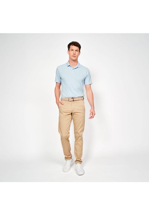 INESIS - Koszulka polo do golfa z krótkim rękawem męska Inesis MW100. Typ kołnierza: golf, polo. Materiał: bawełna. Długość rękawa: krótki rękaw. Długość: krótkie. Wzór: ze splotem. Styl: sportowy